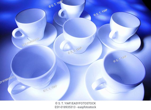 Cups and Saucers cups, saucers, empty, teacups, plates, glass, glassware, tableware, kitchenware, homeware, dinnerware, ceramic, porcelain, china, transparent