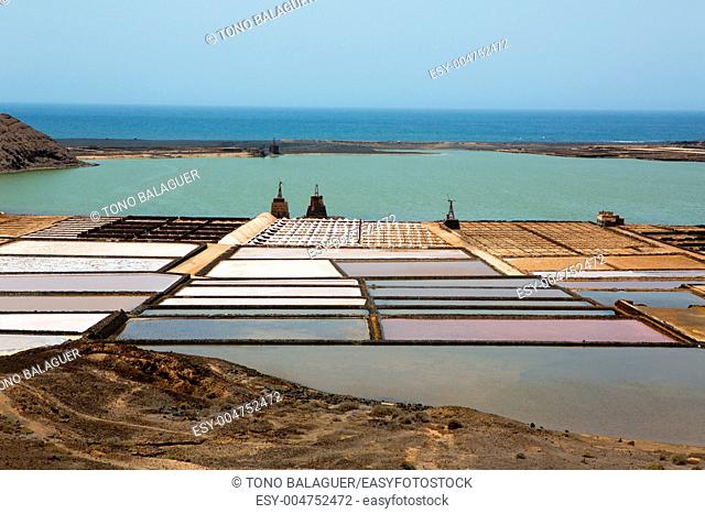 Lanzarote saltworks salinas de Janubio colorful Canary Islands