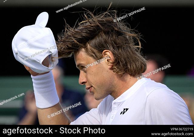 Belgian Zizou Bergs reacts during a first round game in the men's singles tournament between Belgian Bergs (ATP146) and British Draper (ATP94) at the 2022...