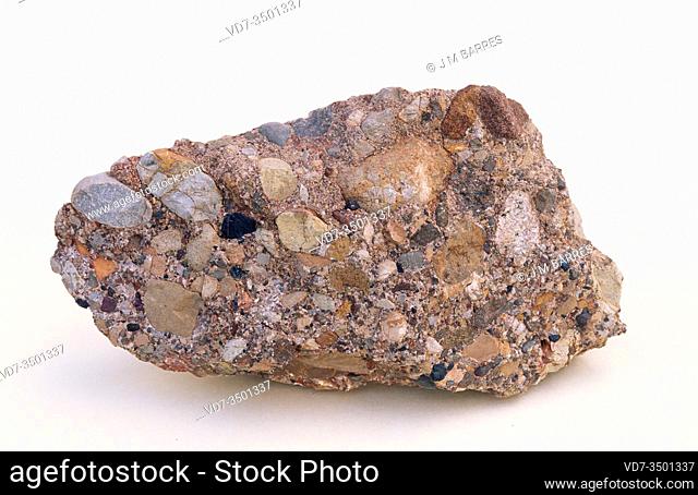 Puddingstone is a kind of conglomerate, a clastic sedimentary rock. Sample