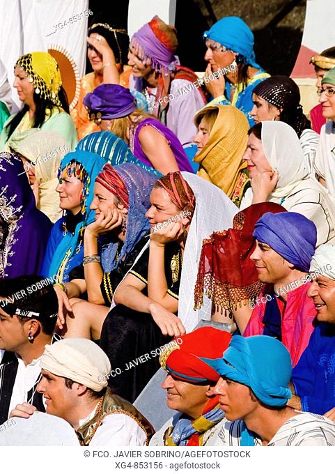People as Moors at La Morisma festival, Main Square, Ainsa. Sobrarbe, Huesca province, Aragon, Spain