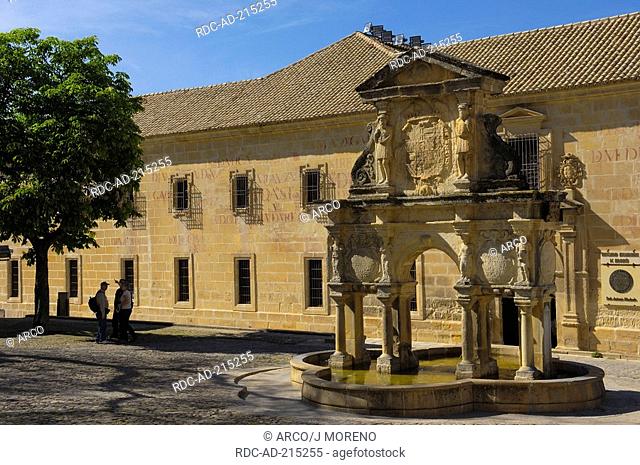 Fountain Fuente de Santa Maria, in front of Seminario de San Felipe Neri, Santa Maria's square, Baeza, Jaen, Andalusia, Spain
