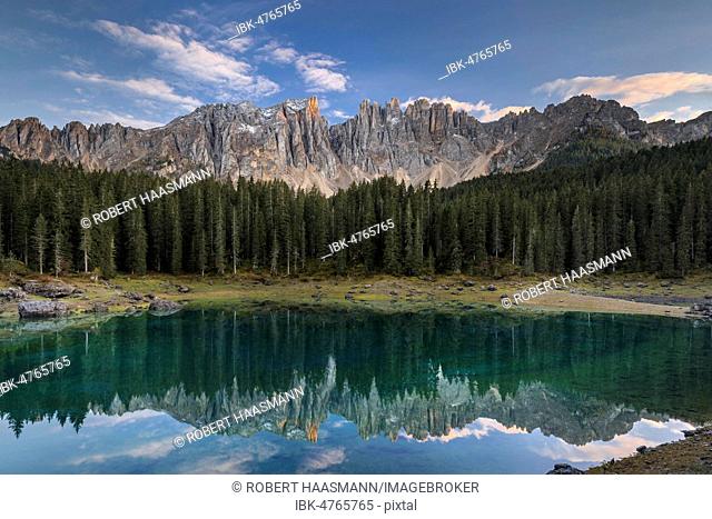 Lake Karersee, Lago di Carezza, Latemar, Dolomites, South Tyrol, Italy