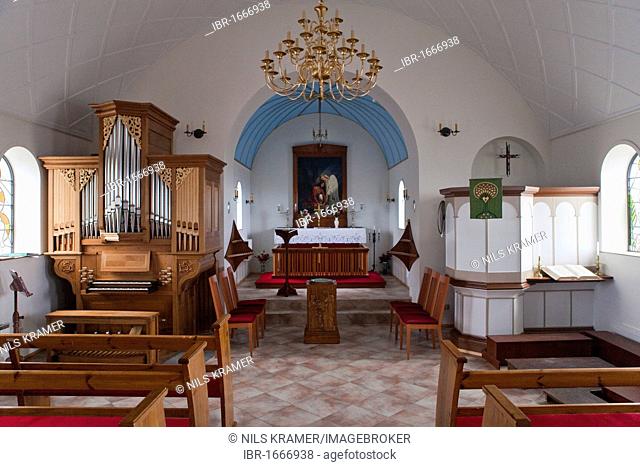 Altar of a village church, Vik, Iceland, Scandinavia, Europe