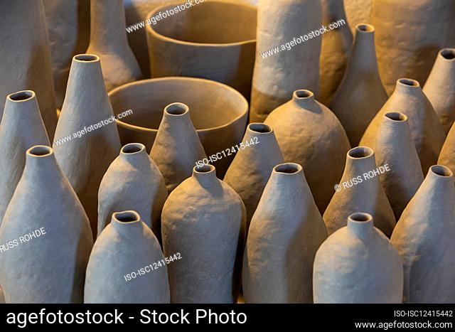 Handmade ceramic vases in studio