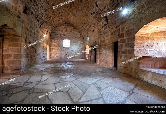 KOLOSSI, CYPRUS - JUNE 12, 2018: Interior of the room on the second storey of Kolossi Castle that were used for accomodation. Kolossi