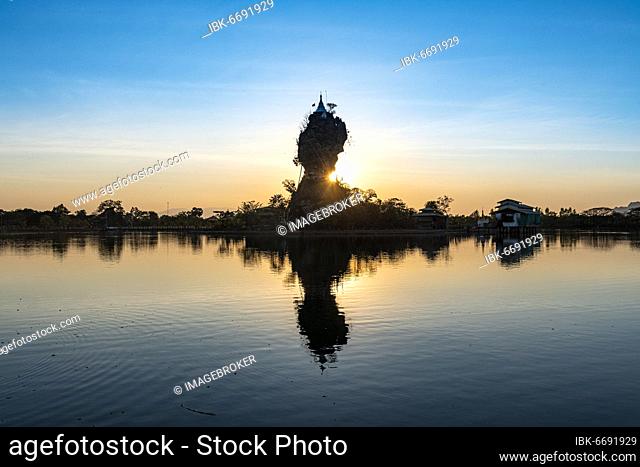 Backlight of the Kyauk Kalap pagoda, Hpa-An, Kayin state, Myanmar, Asia