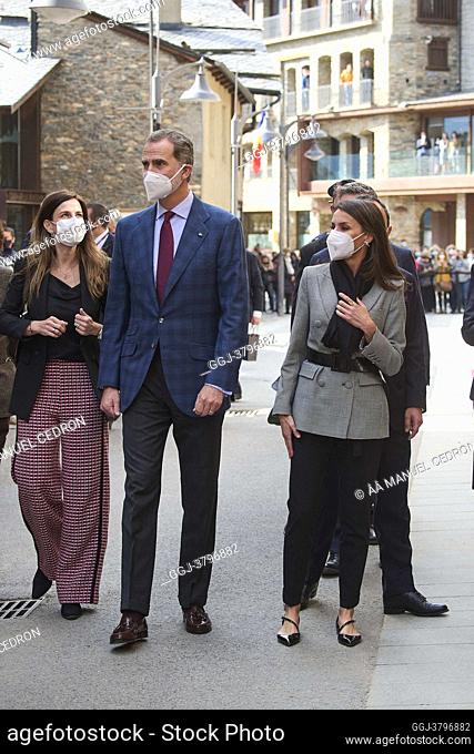 King Felipe VI of Spain, Queen Letizia of Spain visit Casa d'Areny-Plandolit during 2 day State visit to Principality of Andorra on March 26, 2021 in Ordino