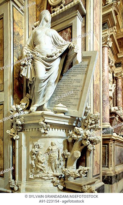 Modesty (1751) sculpture -Cecilia Gaetani dell'Aquila d'Aragona's funerary monument- by Antonio Corradini at interior of Cappella Sansevero de Sangri (decorated...