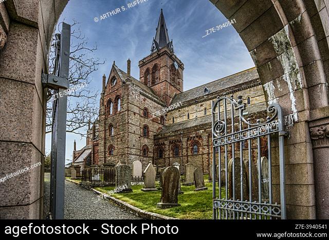 Entrance gate to St. Magnus Cathedral. Kirkwall, Orkney Islands, Scotland, United Kingdom