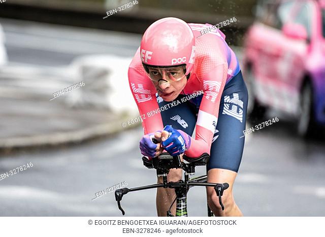 Hugh John Carthy at Zumarraga, at the first stage of Itzulia, Basque Country Tour. Cycling Time Trial race