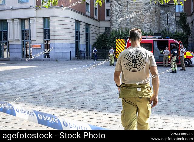 Illustration picture shows firemen the Ibis Hotel in the city center of Brussels, Wednesday 31 August 2022. An evacuation of the hotel took place earlier