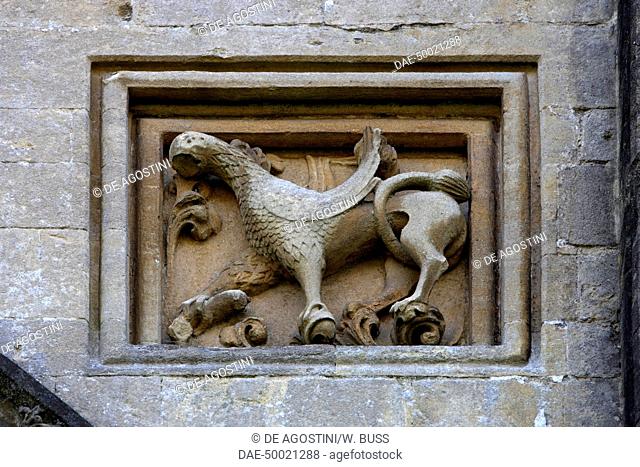 Imaginary animal, bas-relief, Wells cathedral (12th-15th century), English Gothic style, Somerset, United Kingdom