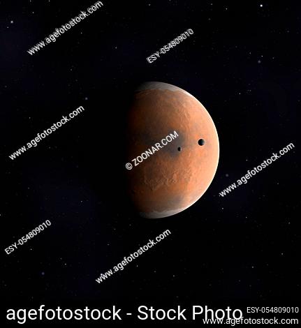 red planet in space with stars illustration