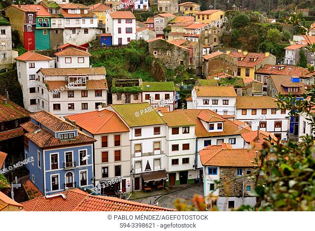 View of rooves and houses of Cudillero, Asturias, Spain