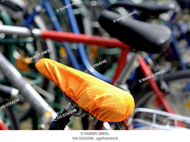 GERMANY, BONN, 26.04.2015, DEU , GERMANY : A saddle on a bicycle / Bike saddle - Bonn, Northrhine-Westfalia, Germany, 26/04/2015