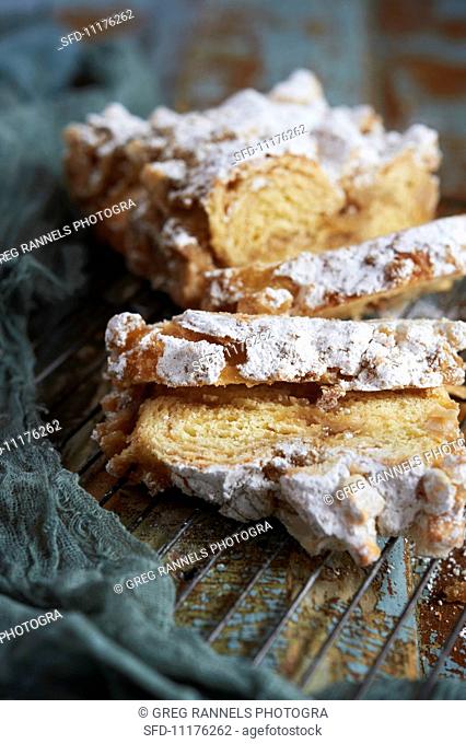 Sliced Crumb Cake with Powdered Sugar Crumbed Topping