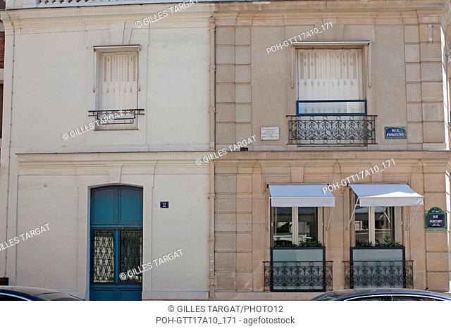 Paris, 2 rue fortuny, angle with the rue de Prony, French author Edmond Rostand lived here and wrote Cyrano de Bergerac, Photo Gilles Targat