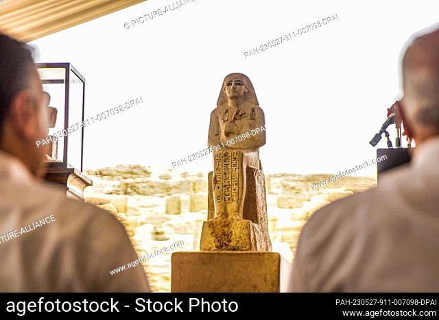 27 May 2023, Egypt, Saqqara: One of the status discovred in one two tombs discovered in the Saqqara necropolis. Photo: Ziad Ahmed/dpa