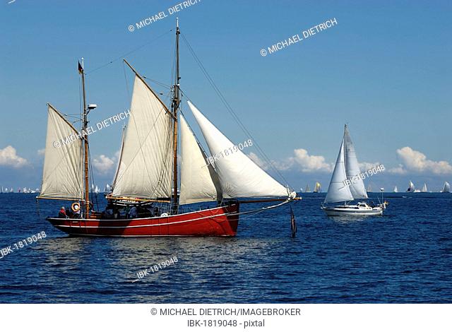 Meeting of two sailing ships under full sail, Kieler Woche 2010, Schleswig-Holstein, Germany, Europe