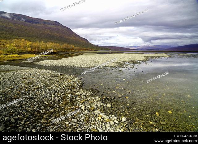 Autumn season in Abisko with the shore of lake Torneträsk, Abisko, Swedish Lapland, Sweden