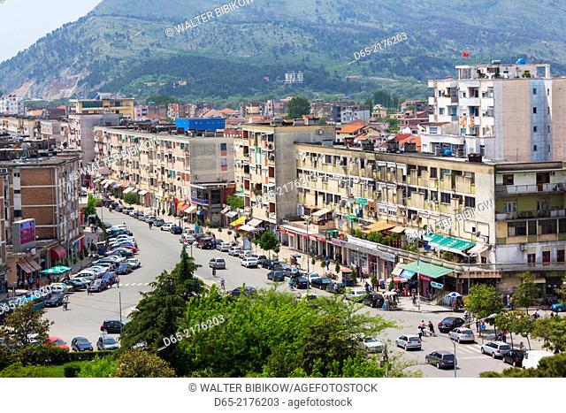 Albania, Shkodra, elevated view of Zogu 1 Boulevard