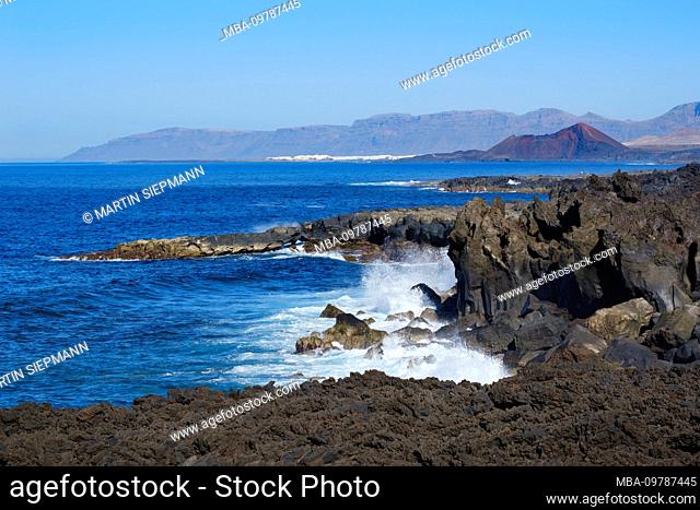 Lava coast, Los Volcanes Natural Park, near Tinajo, behind Club La Santa and Risco de Famara, Lanzarote, Canary Islands, Spain