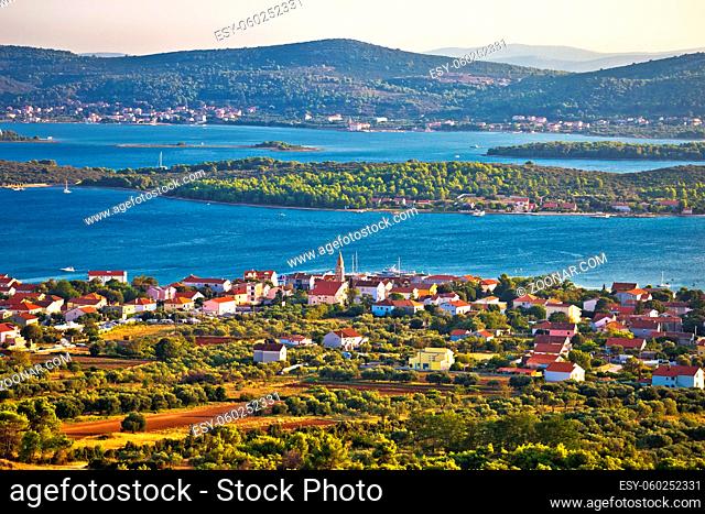 Turanj village and Pasman island archipelago panoramic view, Dalmatia region of Croatia