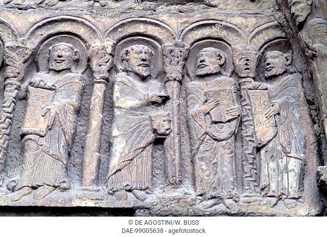 Saints, relief on the entrance to the Collegiate Church of St Mary Royal, Sanguesa, Navarra. Spain, 12th-14th century