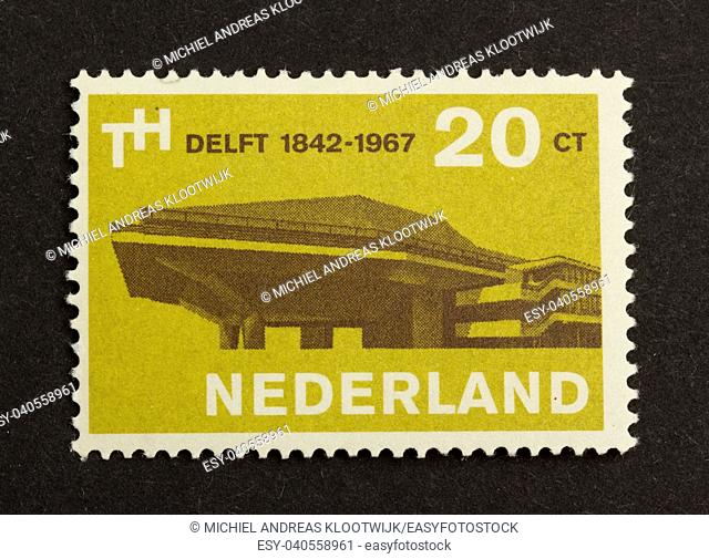 HOLLAND - CIRCA 1970: Stamp printed in the Netherlands shows the building of the technical university of Delft, circa 1970