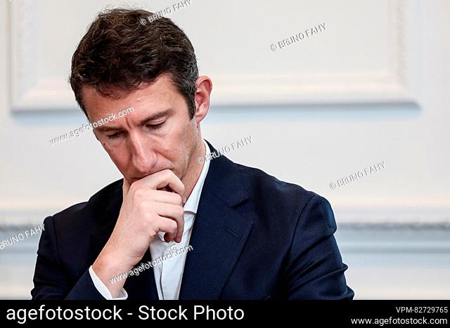 Lawyer Pierre Joassart pictured during a press conference of the head clerk of the Walloon parliament, in Namur, Tuesday 19 December 2023