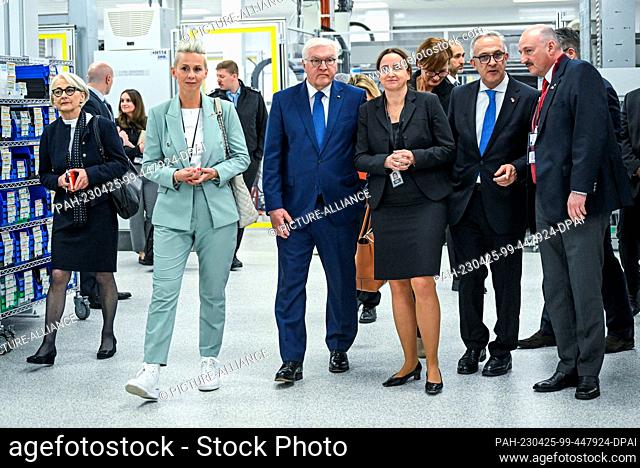 25 April 2023, Canada, Vancouver: Federal President Frank-Walter Steinmeier visits the factory halls of the company cellcentric Fuel Cell Canada