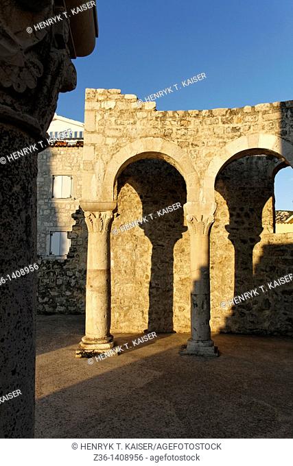 Ruins and Columns by Bell Tower, Church of St John Ivan the Evangelist, Town of Rab, Croatia