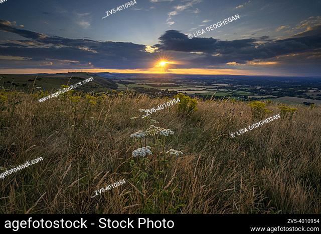 The South Downs countryside at Devil's Dyke during sunset near Brighton in East Sussex, England. uK