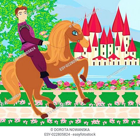 Prince riding a horse to the castle