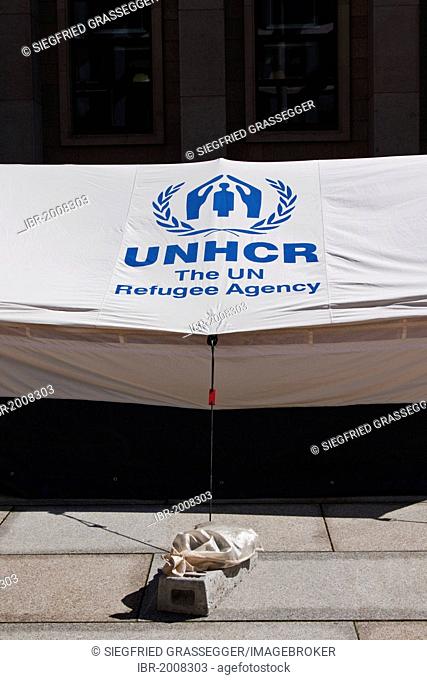 Tent, logo, UNHCR, United Nations High Commissioner for Refugees, United Nations, UN, protecting refugees and displaced persons worldwide