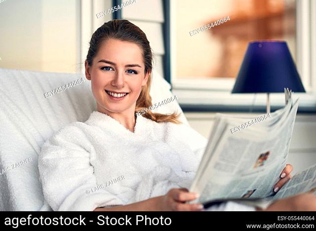 young woman, woman, newspaper, reading