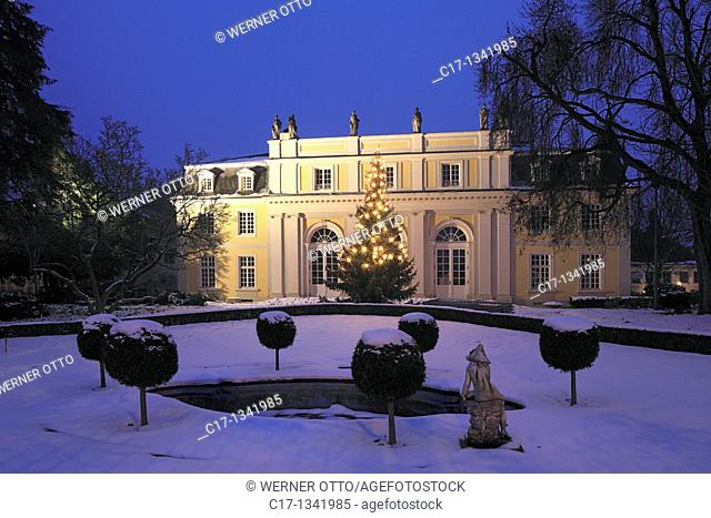 Germany, Bonn-Bad Godesberg, Redoute, Grand Hall, ballroom building, ceremonial hall, Late classicism, park, Redoutenpark, spring, well, sculpture, winter, snow