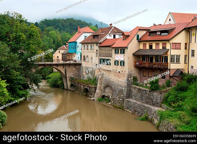 The medieval village of Skofja Loka situated in Gorenjska in Slovenia