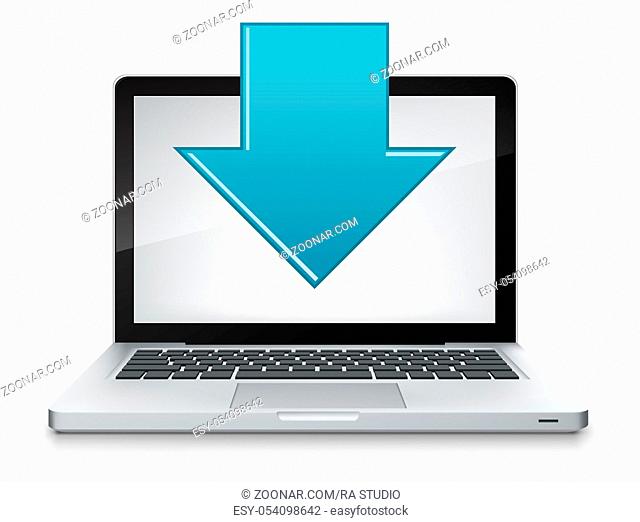 Donload Concept. Laptop on Grey Gradient Background. Vector