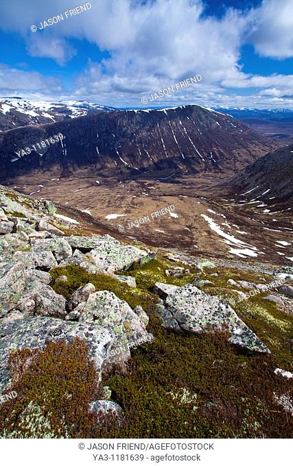 Scotland, Scottish Highlands, Cairngorms National Park  Looking down on the River Dee and the Lairig Ghru from Coire Odhar