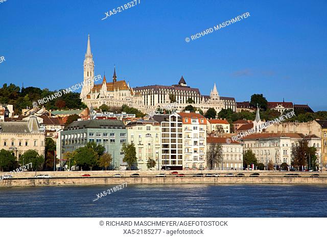 Overview of the Danube River with Castle Hill in the background, Budapest, Hungary
