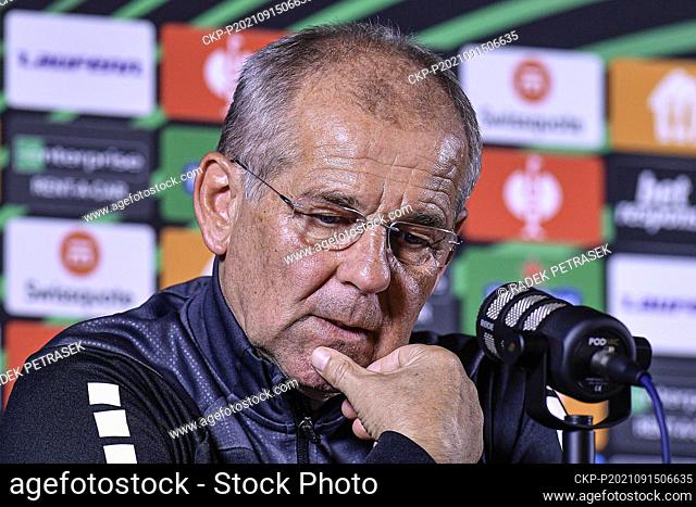 Head coach of Jablonec Petr Rada speaks during the press conference prior to Football European Conference League, Group D