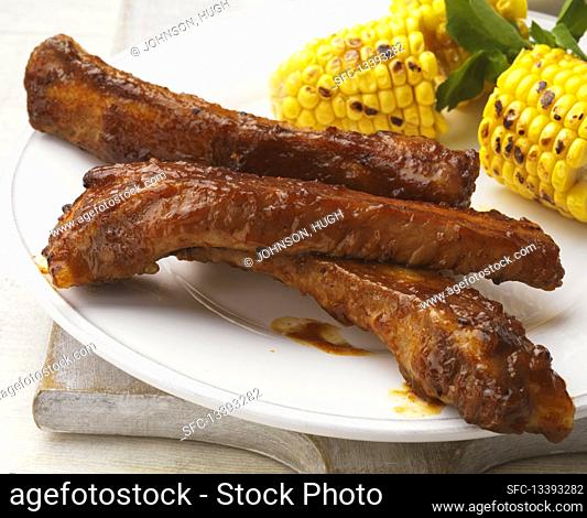 Chinese ribs with grilled corn