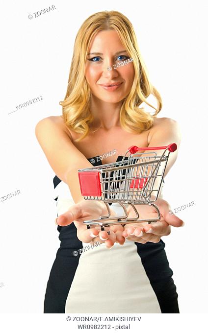 Attractive woman with shopping cart