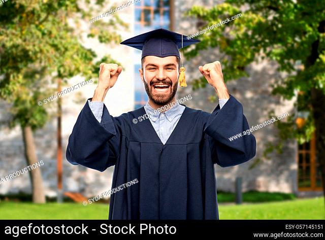 happy graduate student in mortar board