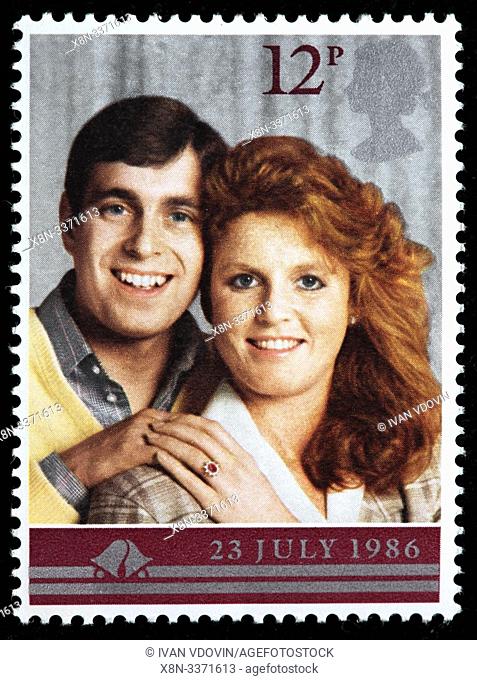 Prince Andrew and Sarah Ferguson, postage stamp, UK, 1986