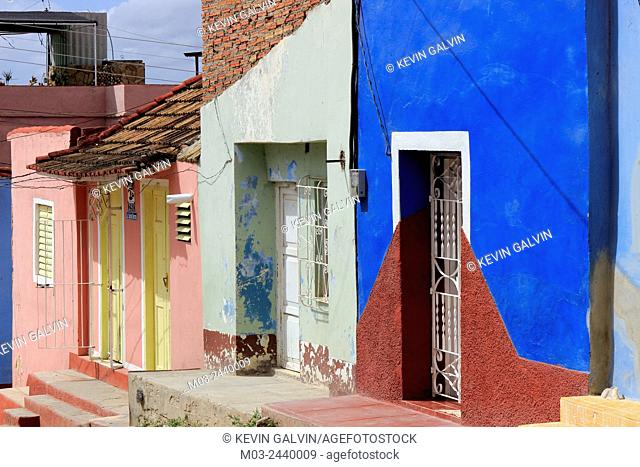 Street scene, colorful houses with iron gates, Trinidad, Cuba