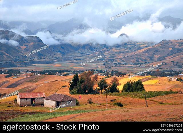 Clouds on the fields of Zumbahua in Ecuadorian Altiplano. Highland Andes near Quilotoa lagoon, South America