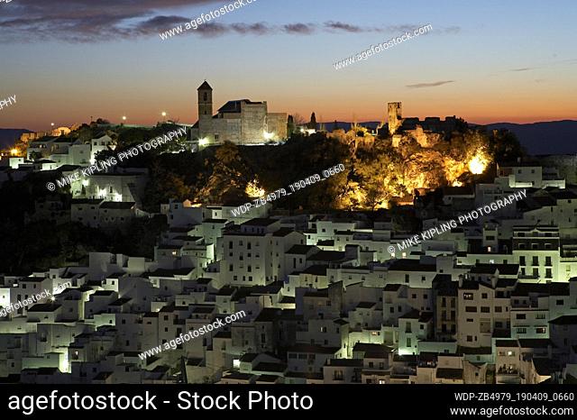 Casares white hill town at dusk Casares Andalucia Costa del Sol Malaga Province Spain